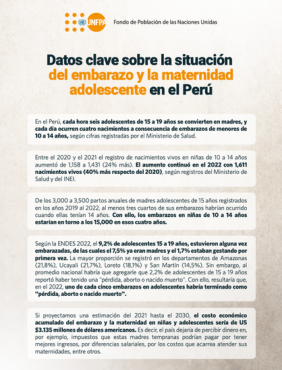 Datos clave sobre la situación del embarazo y la maternidad adolescente en el Perú